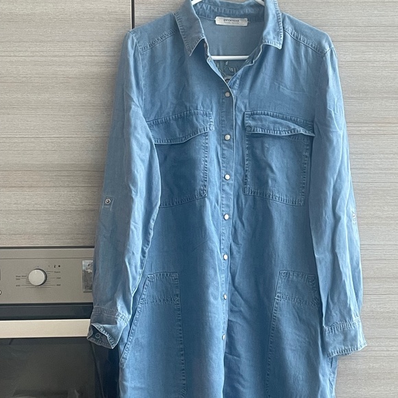 Promod floral embroidered denim midi dress with long sleeve size L for women - Picture 2 of 10